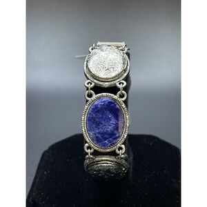 2028 Silver-Tone Oval Blue Semi Precious with Lockets Link Bracelet